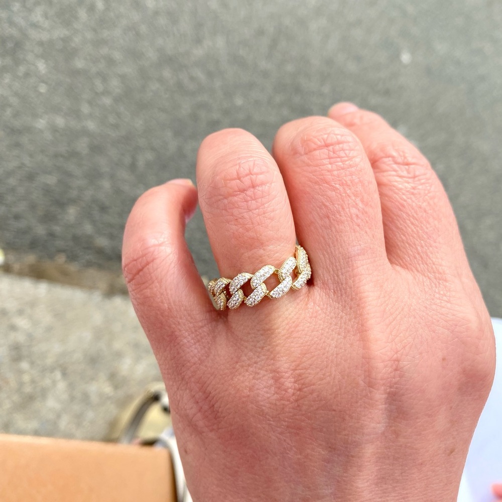 14K Gold Cuban Chain Ring Size 8, Sterling Silver